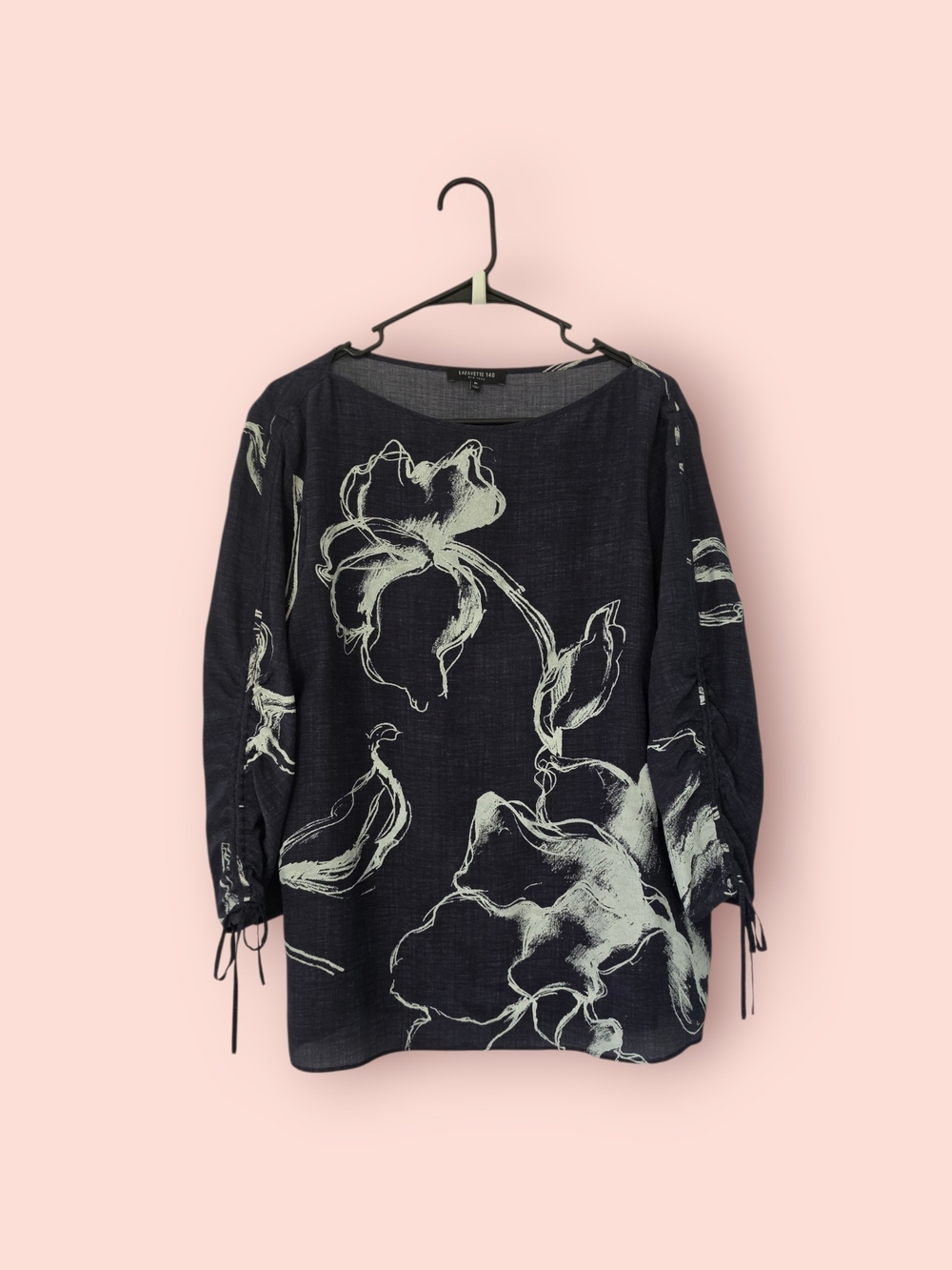 Lafayette 148 New York Silk Black Top with Cream Floral Print